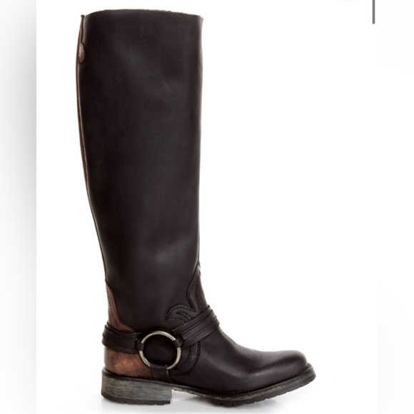 Steve Madden Judgemnt Distressed Black Leather Fleur-De-Lis Riding Boots, Sz 10 - Picture 2 of 16